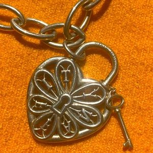 Tiffany & Co Large Padlock Lock Key Filigree Heart Bracelet Silver